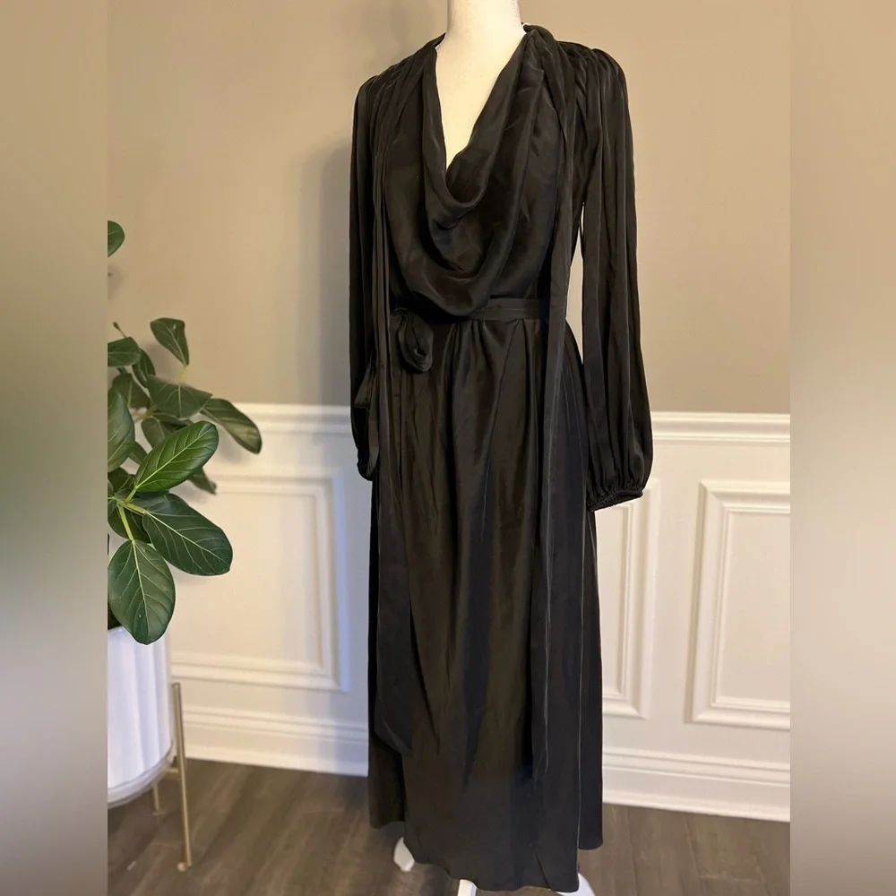 Zimmermann FW23 Silk Tie-Neck Gathered Bollow Dress in Black sz 0 US 4 795$ NWT
